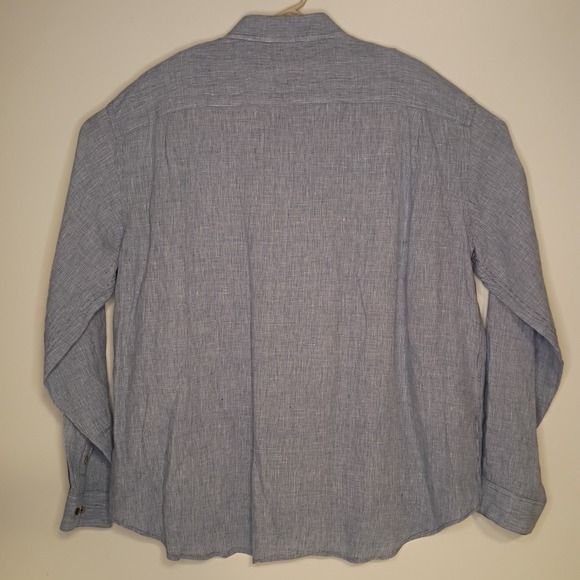 Jos A Bank Shirt Mens XXL Blue 100% Linen Houndstooth Plaid Double Flap Pockets - Picture 5 of 8